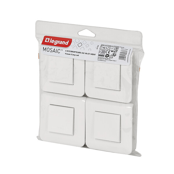 LEGRAND - Lot de 4 interrupteurs va-et-vient Mosaic 10A Blanc - large