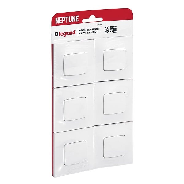 LEGRAND - Lot de 6 interrupteurs ou va-et-vient Neptune - blanc - large