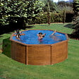 GRE - Piscine ronde acier dim. 320x320x122cm - Imitation bois - vignette