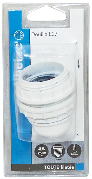 TIBELEC - Douille E27 isolée toute filetée avec bague blanc CS - large