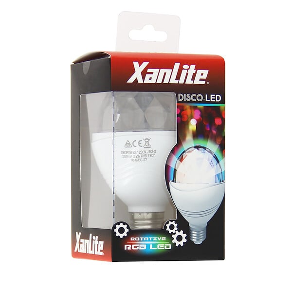 XANLITE - Ampoule LED RVB motorisée, culot E27, 3,2W, couleurs changeantes, angle 180°, effet boule à facette - large