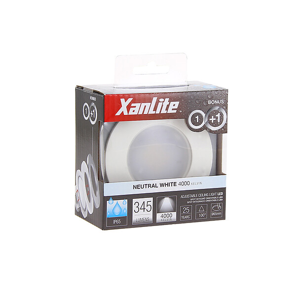 XANLITE - Spot LED encastrable intégré IP65, 4W, 345 lm, blanc neutre, 4000K, résistant aux projections d’eau, idéal salle de bain - large