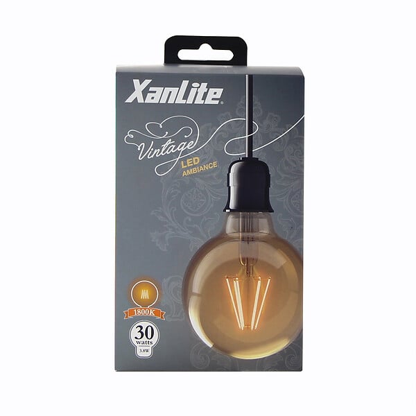 XANLITE - Ampoule LED G95 vintage filament E27 - Verre Ambré - 3,8W - large