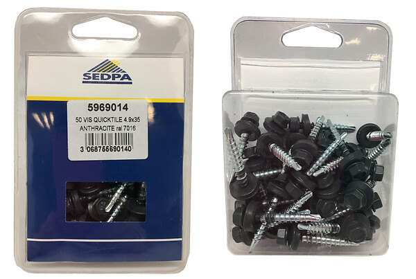 QUICKTILE - Kit de 50 fixations pour panneau tuile anthracite - large