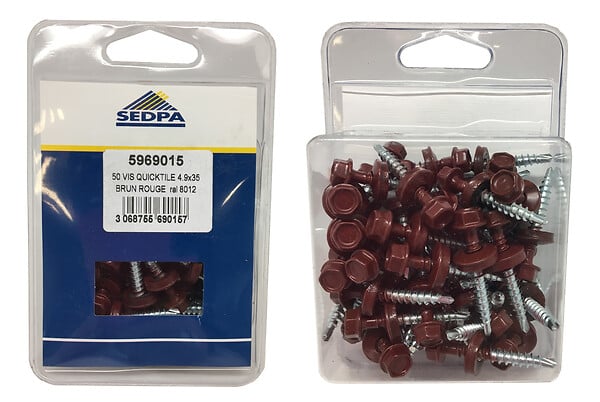 QUICKTILE - Kit 50 fixations panneau tuile - Vis 4,9x35mm - Brun rouge - large
