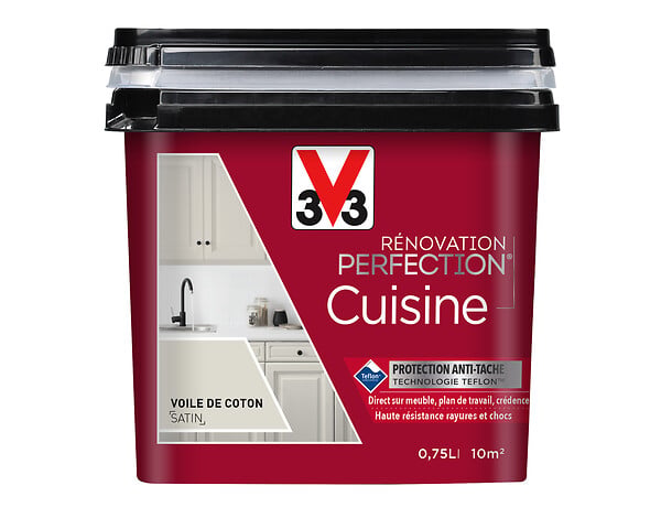 V33 PEINTURE - Peinture rénovation Cuisine satin - Voile de coton - 0,75L - large
