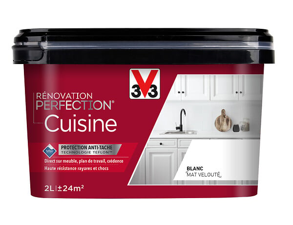 V33 PEINTURE - Peinture Rénovation Cuisine - Blanc - Mat velouté - 2L - large