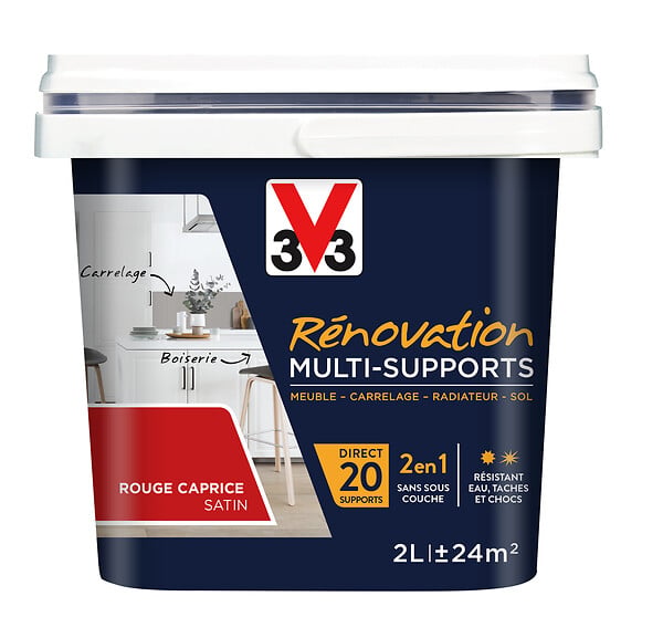 V33 PEINTURE - Peinture renovation multi-support - Satin - Rouge caprice - 2L - large