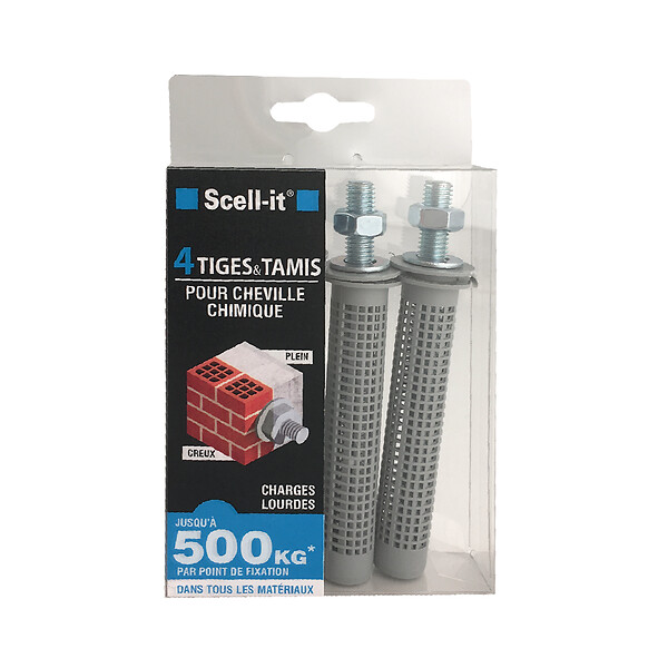 SCELL-IT - 4 tiges acier M8x110 + 4 tamis - large
