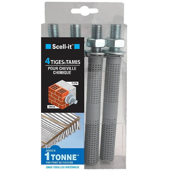 SCELL-IT - 4 tiges acier M12x160 + 4 tamis - large