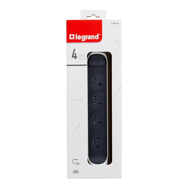 LEGRAND - Multiprise 4 prises rotative - Blanc/Gris - Câble 1,5m - large