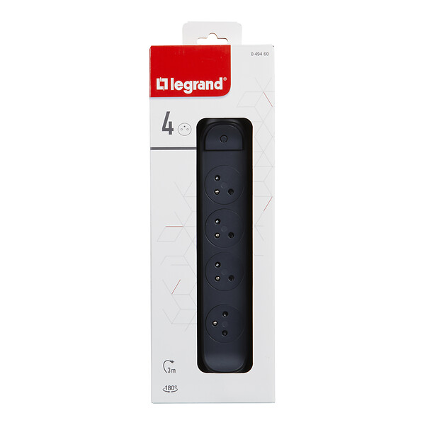 LEGRAND - Multiprise rotative 4 prises - Plastique - Câble 3 m 1,5 mm² - large