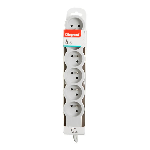 LEGRAND - Multiprise 6 prises extra-plate - Blanc et gris - 1,5 m - large
