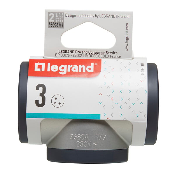 LEGRAND - Fiche multiprise 3 prises laterales aluminium peint - large