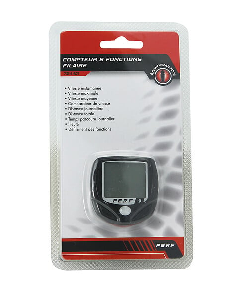 PERF - Compteur de vélo filaire - 9 fonctions - Pile AG13 - large