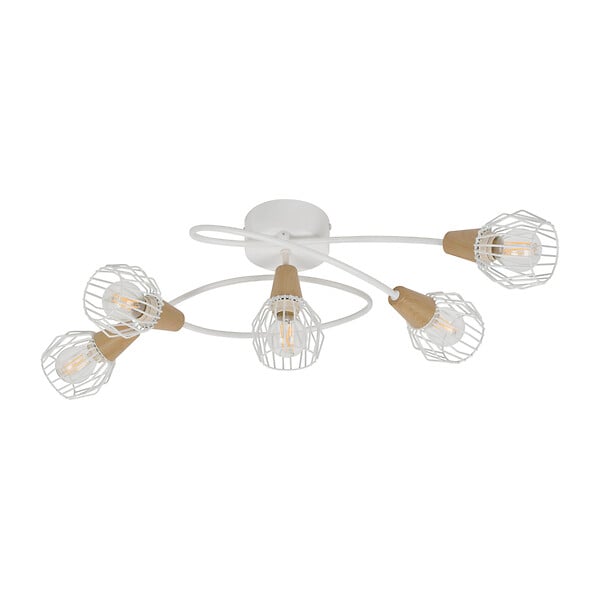 COREP - Plafonnier spirale 5 lumières Tyron métal et bois blanc 40W - large