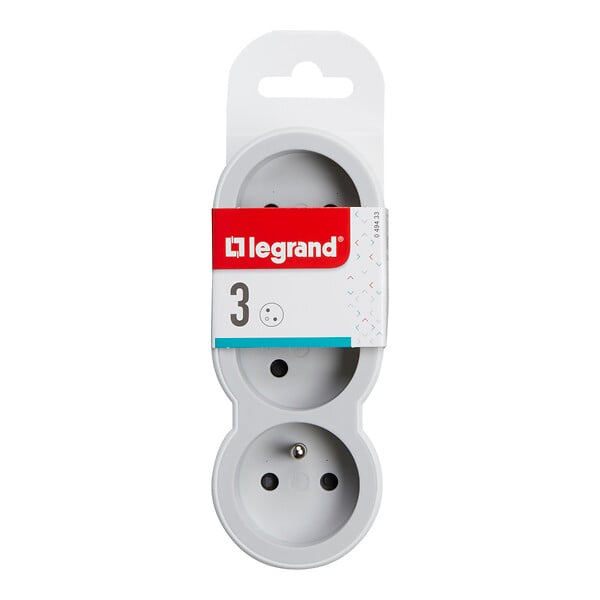 LEGRAND - Fiche multiprise 3 prises frontales blanc gris - large