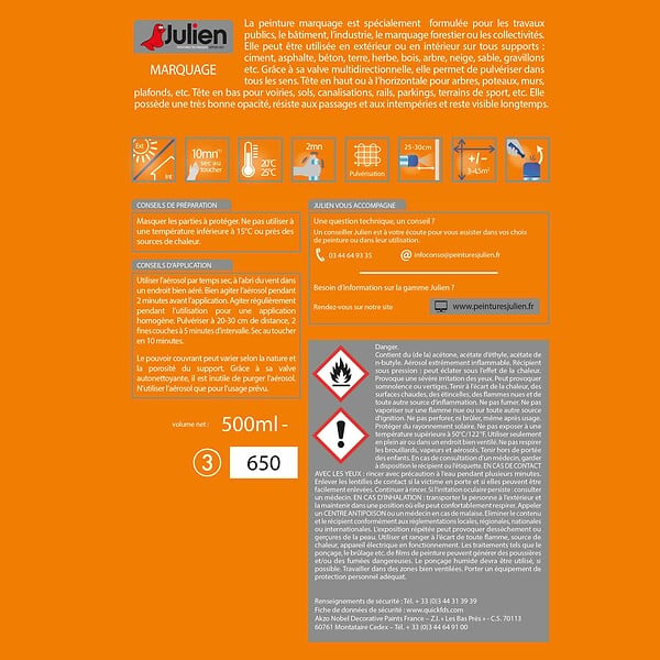JULIEN - Peinture aerosol Marquage - Noir - Mat - 500ml - large