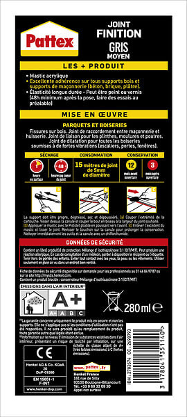 PATTEX - Joint finition parquet - Mastic acrylique - Gris moyen 280ml - large