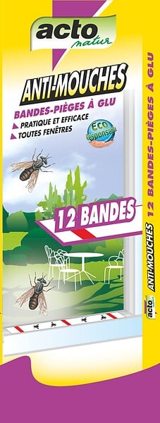 ACTO - Bandes-pièges anti-mouches - Adhésif - 12 bandes - large