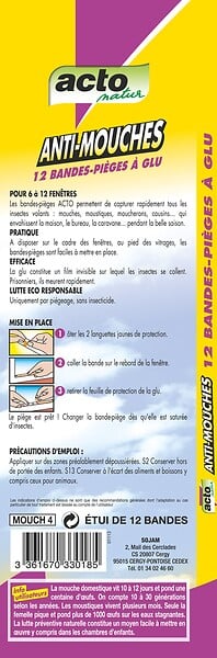 ACTO - Bandes-pièges anti-mouches - Adhésif - 12 bandes - large