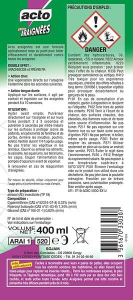 ACTO - Aérosol 400ml spécial araignées - large