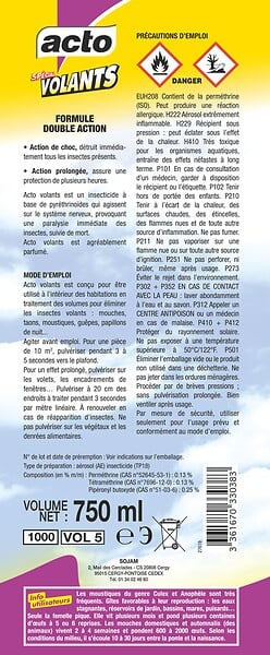 ACTO - Aérosol anti-insectes volants Double Action 600ml - large