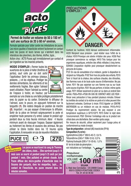 ACTO - Aérosol anti-puces - Spécial puces - 100ml - large