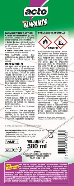 ACTO - Aérosol insecticide rampants - 400ml - Triple action - large