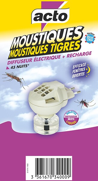 ACTO - Diffuseur électrique anti-moustiques - 45 nuits - 12m² - large