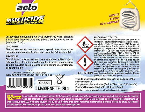 ACTO - Cassette répulsif mouches - moustiques - large