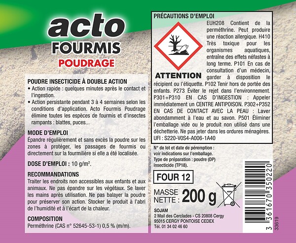 ACTO - Poudre fourmis et insectes rampants 200gr - large