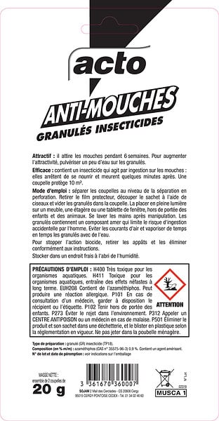 ACTO - Granulés anti-mouches - 2 coupelles de 20g - Intérieur - large