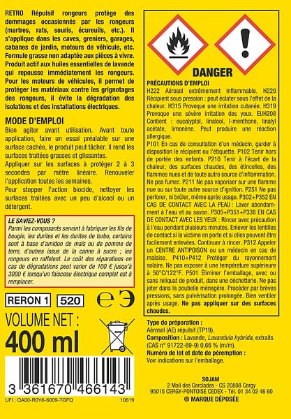 RETRO - Répulsif rongeurs huiles essentielles - 400ml - Lavande - large