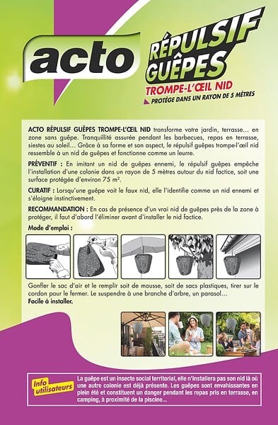 ACTO - Répulsif guêpes trompe-l'œil - Nid factice - Protection 5 m - large