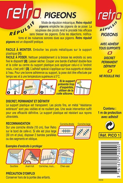 RETRO - Répulsif pigeons picots - Kit 1 m - Plastique transparent - large