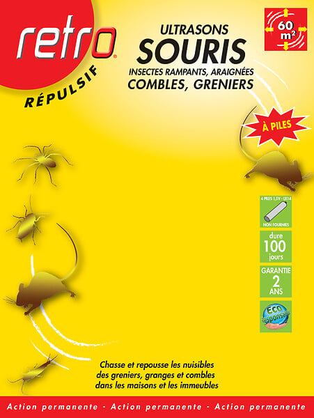 RETRO - Répulsif Ultrasons souris insectes rampants araignées combles grenier - large