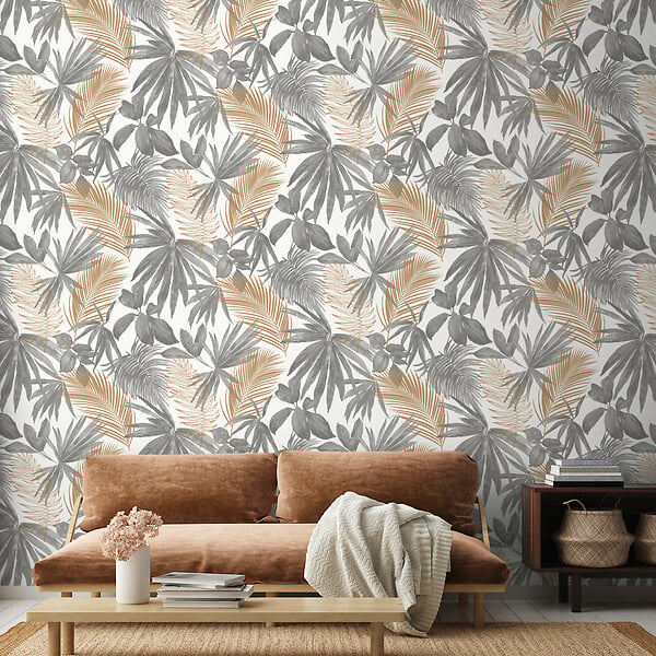 GRANDECO - Papier vinyle - Motif wild palms - Gris - large