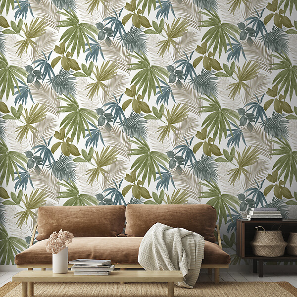 GRANDECO - Papier vinyle motif wild palms vert - large