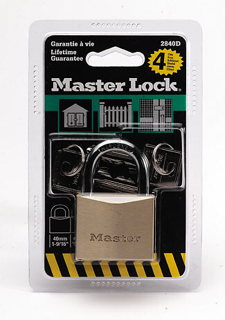MASTER LOCK - Cadenas cémenté en laiton massif 40mm anse d.6xh.24mm 4 clés - large
