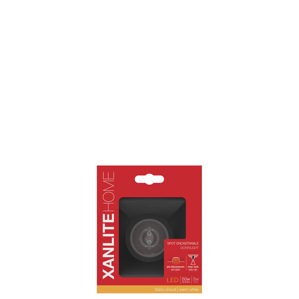 XANLITE - Spot encastrable carré en aluminium noir, culot GU10, puissance max 50W, lumière blanc chaud 2700 K, indice IP20, usage intérieur - large