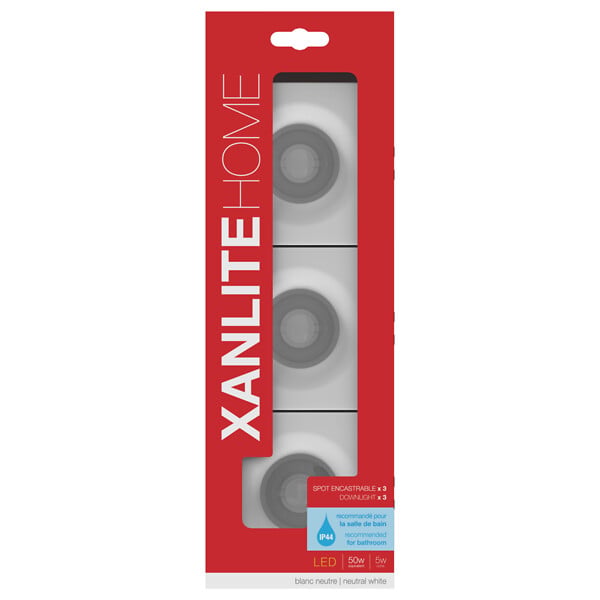XANLITE - Pack de 3 spots encastrables carrés aluminium blanc IP44 - large