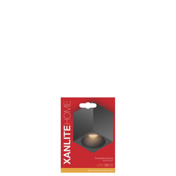 XANLITE - Spot en saillie carré large noir, culot GU10, structure aluminium, puissance max 50W, installation en saillie, branchement rapide Click&Plug, usage intérieur - large