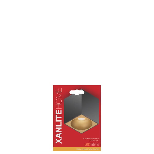 XANLITE - Spot en saillie carré large noir et or, culot GU10, structure aluminium, puissance max 50W, installation en saillie, branchement rapide Click&Plug, usage intérieur - large