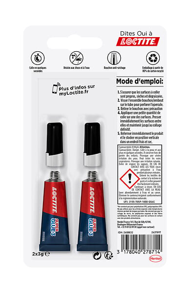 LOCTITE - Colles Cyanoacrylates SG3- lot 2 tubes - 3g - large
