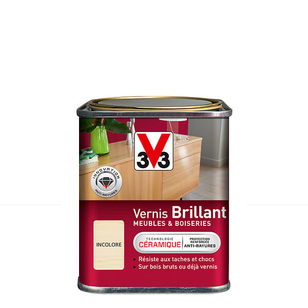 V33 BOIS - Vernis Meubles et Boiseries Brillant Incolore Pot 0.25l - large