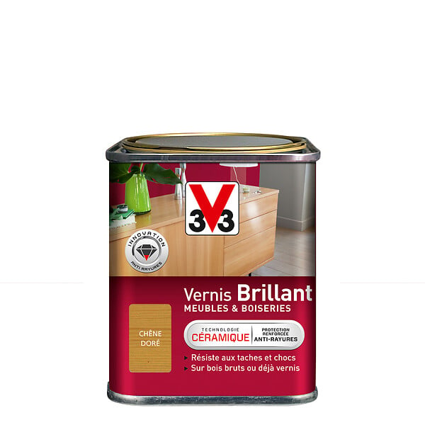 V33 BOIS - Vernis Meubles et Boiseries Brillant Chêne dore 0.25l - large
