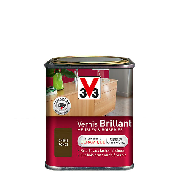 V33 BOIS - Vernis Meubles et Boiseries Brillant - Chêne foncé - 0,25 L - large