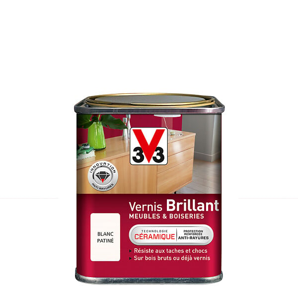 V33 BOIS - Vernis brillant blanc patine 0.25 litre - large