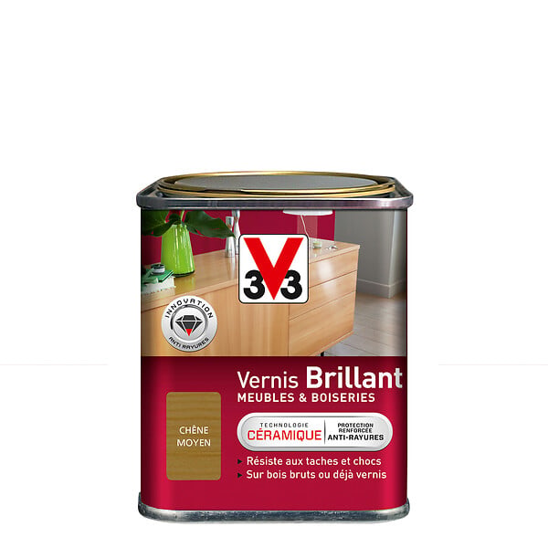 V33 BOIS - Vernis Meubles et Boiseries Brillant Chêne moyen 0.25l - large